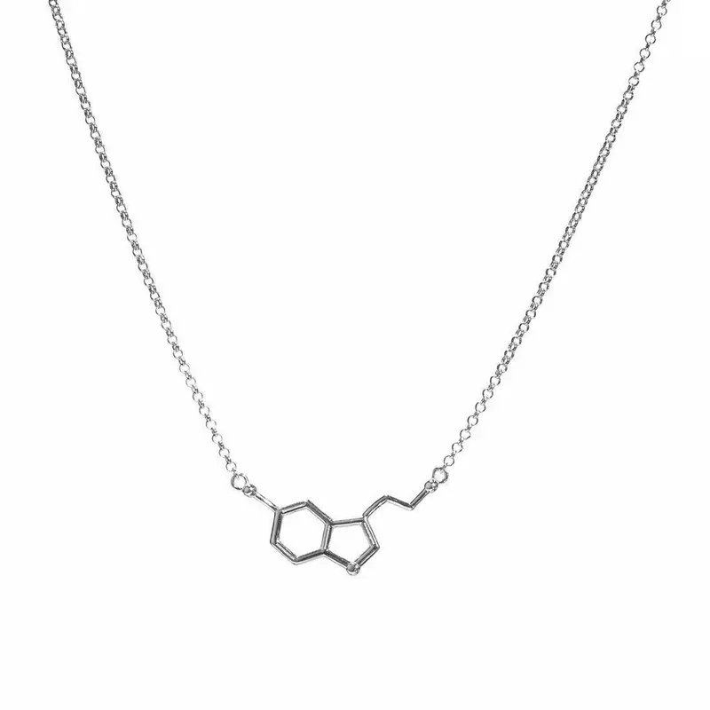 47cm Silver Serotonin Molecule Necklace Novelty Science Gift