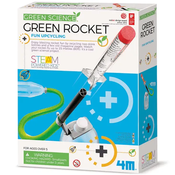 4M KidzLab STEAM Powered Kids Green Science Green Rocket Kit for Ages 5 and Up