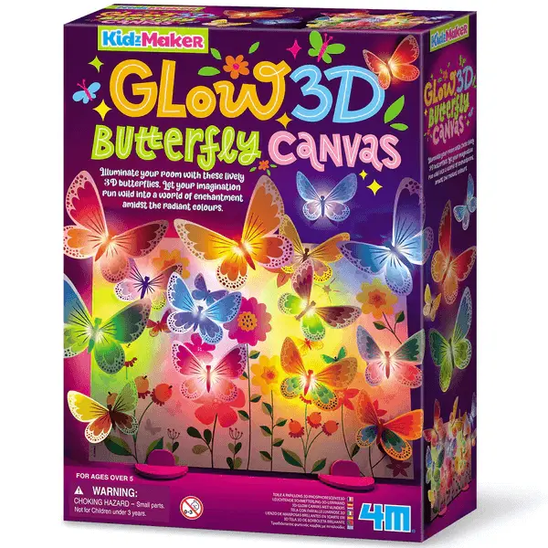 4M KidzMaker 3D Glow Butterfly Canvas Craft Kit for Ages 5 and Up