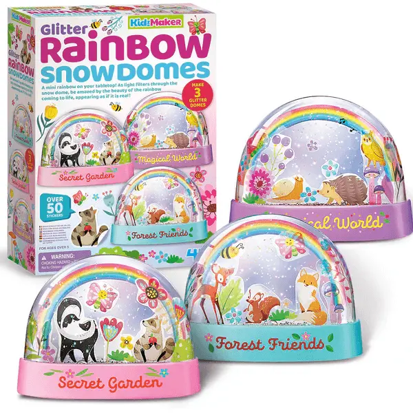 4M KidzMaker Glitter Rainbow Snow Domes Craft Kit for Ages 5 and Up
