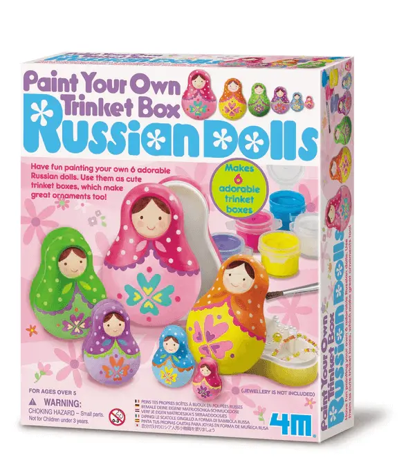 4M Paint Your Own Russian Dolls Trinket Box Craft Kit for Ages 5 & Up