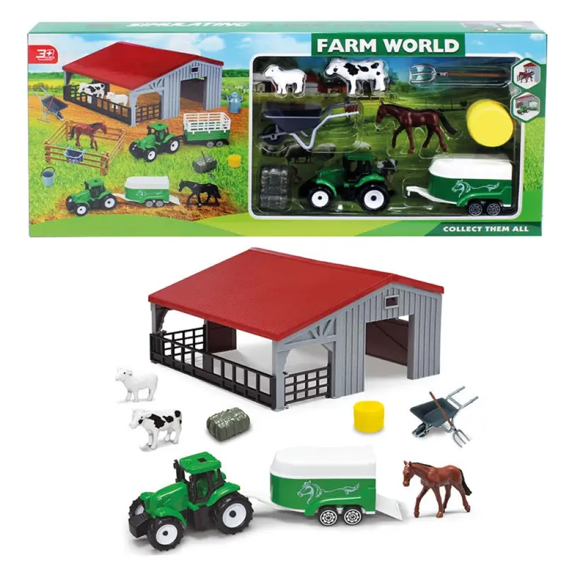 Children's Farm Barn and Tractor Figure Playset For Kids Ages 3 and up