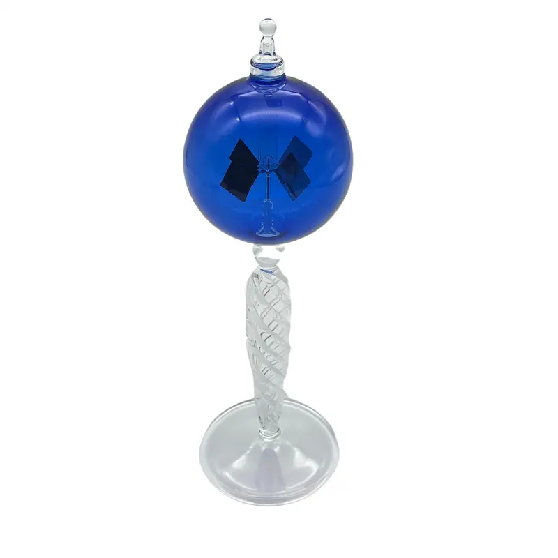 Crooke's Solar Radiometer, Tall Twisted Clear Stem, Blue Globe