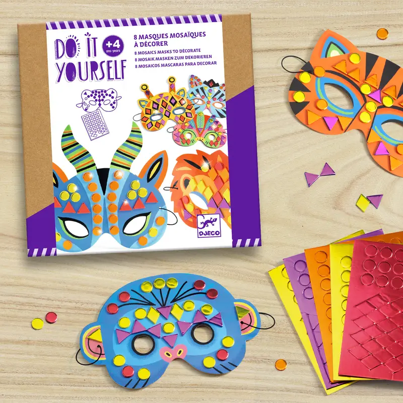 Djeco Do It Yourself Mosaic Jungle Animal Mask Craft Kit for Ages 4+