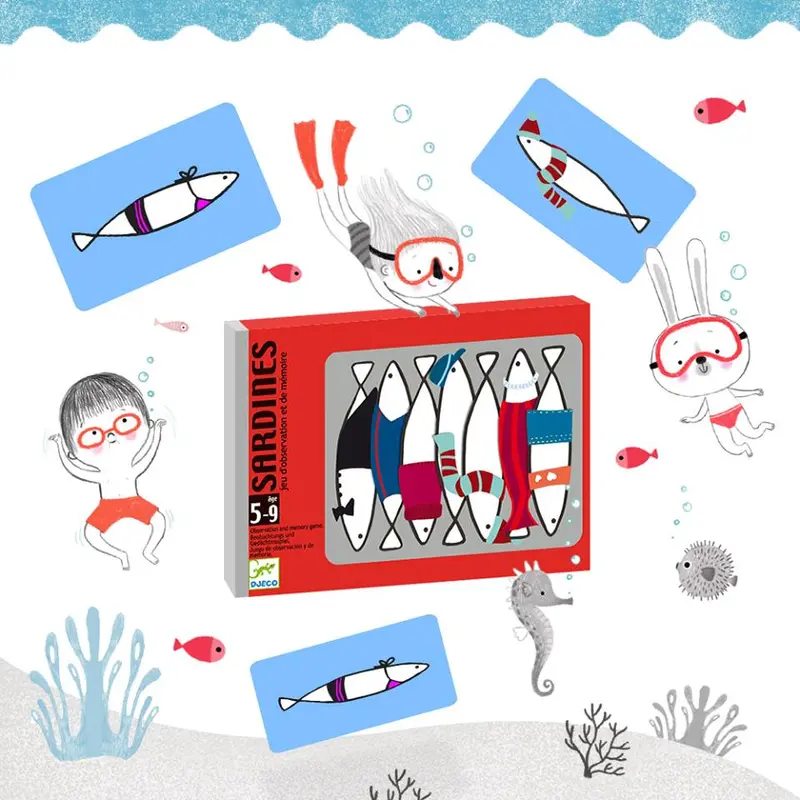 Djeco Sardines Visual Memory Playing Card Game for 2-4 Players Ages 5+