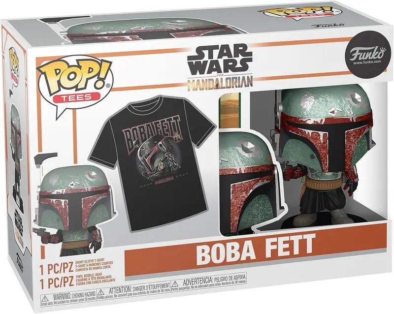 Funko Pop! Star Wars The Mandalorian Boba Fett Vinyl Figure & T-Shirt – Medium