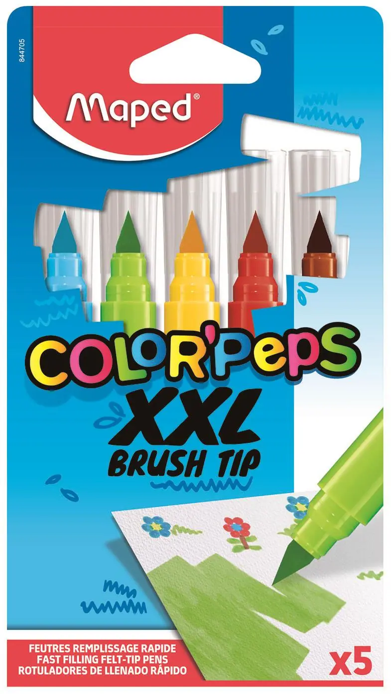 Maped Colour'Peps Pack of 5 XXL Brush Tip Felt Pens for Ages 3 and Up