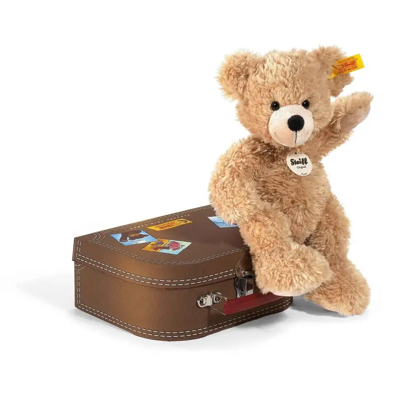 Steiff 28cm Fynn Teddy Bear with Brown Suitcase Suitable from Birth